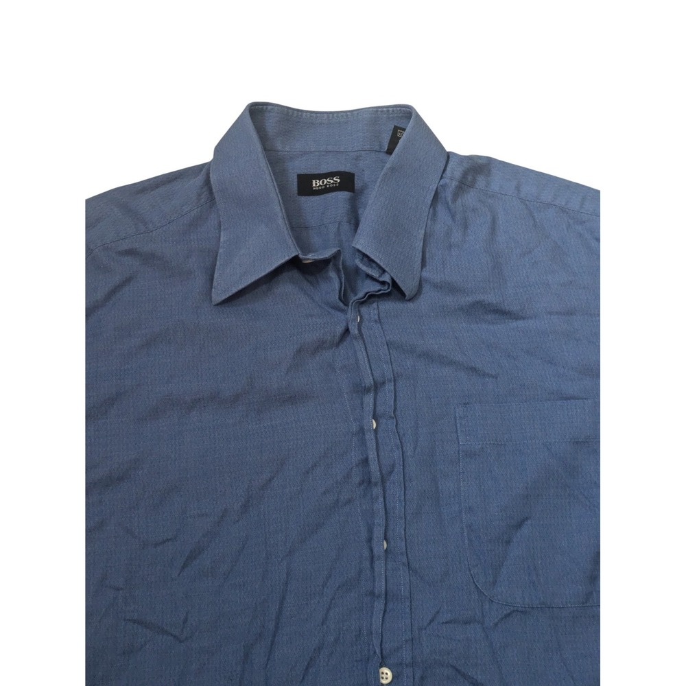 Hugo Boss Men's‎ Dress Shirt Blue Long Sleeve Cotton 45/17¾ Casual Designer